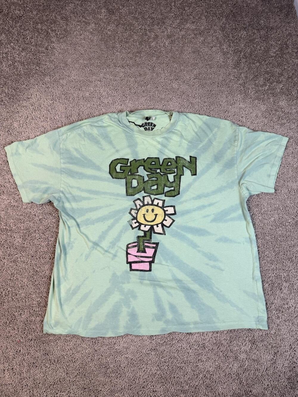 Green Day H&M Shirt Mens L Green Kerplunk Flower Crew Neck Cotton Tie Dye